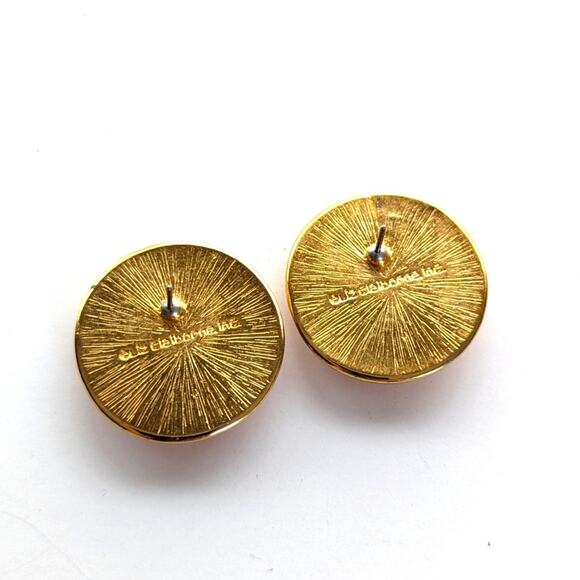 Vintage Liz Claiborne Rich Gold Tone Crest Coat of Arms Button Post Earrings - Picture 3 of 3